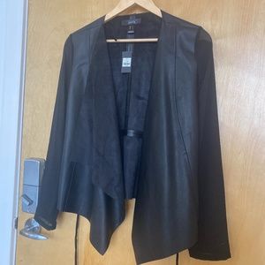 Faux leather jacket with sheer sleeves